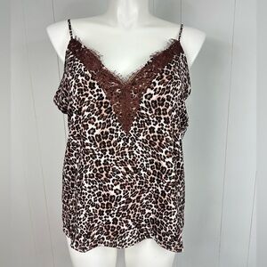 NWT Melrose & Market Womens Tank Top Plus Sz 1X Brown Lace Animal Print